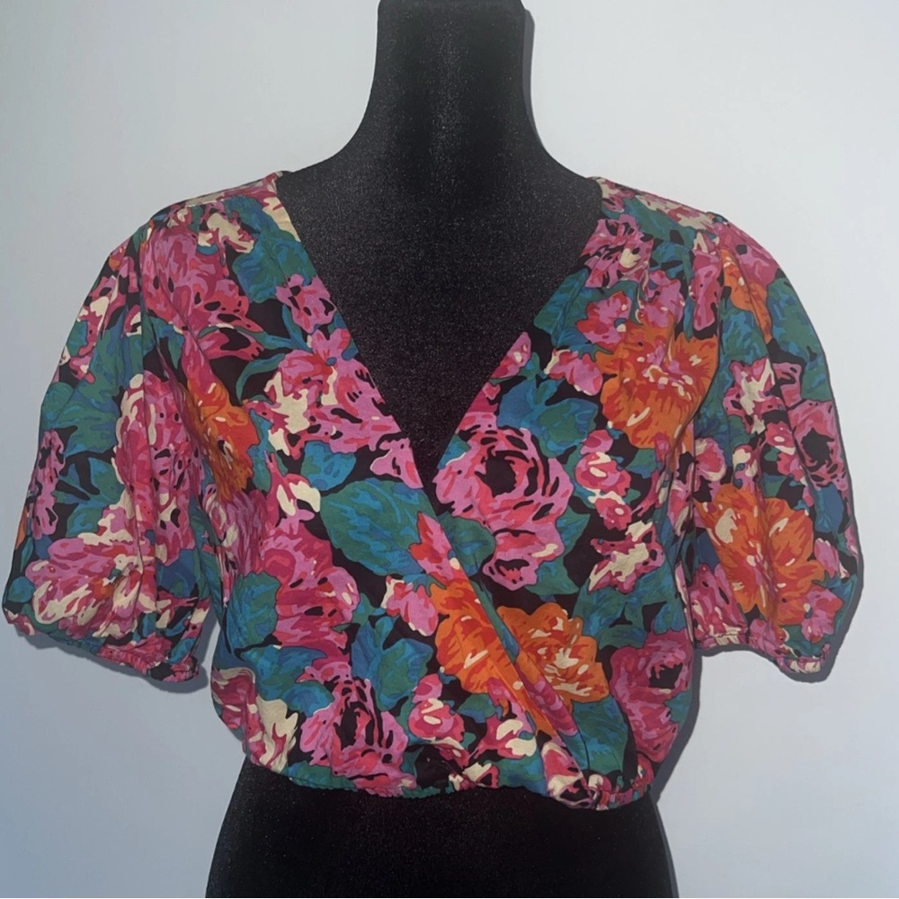 Chelsea & Violet Vibrant Floral Wrap Crop Top